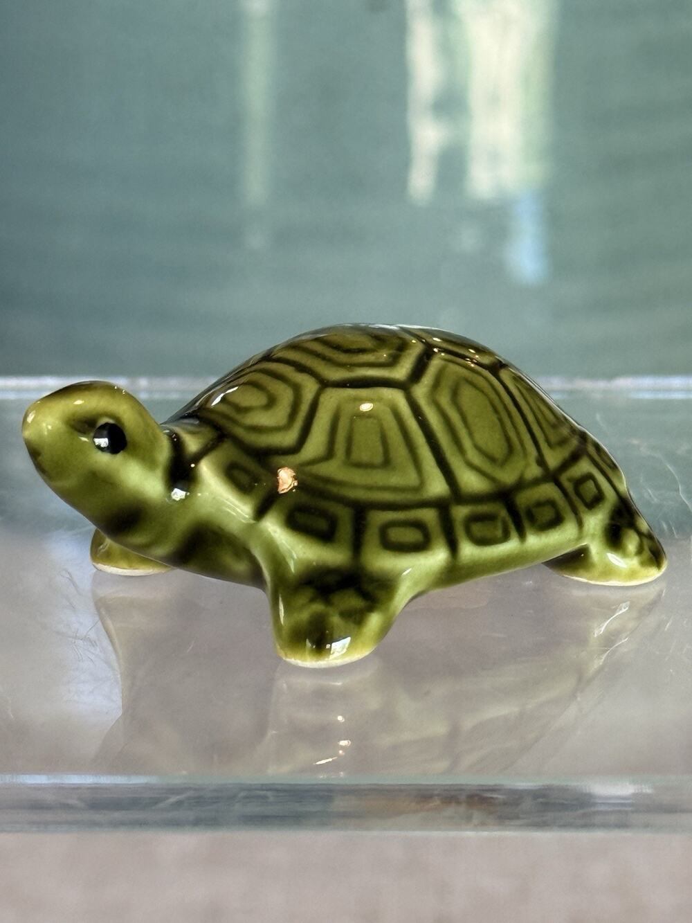 Vintage Ceramic Turtle Figurine OMC Otagiri Japan￼Bright Green Textured